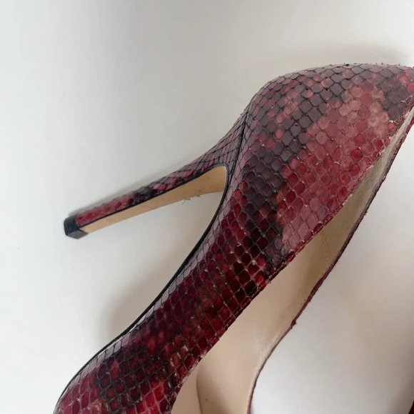 L.K. Bennett Womens 37.5 Snakeskin Maroon Heel Pump Shoes - Picture 10 of 15